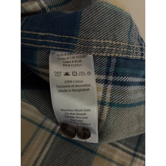 Jachs Button-Down Shirt Mens Washed Flannel Plaid Size XL Blue Cream 100% Cotton - Picture 6 of 6